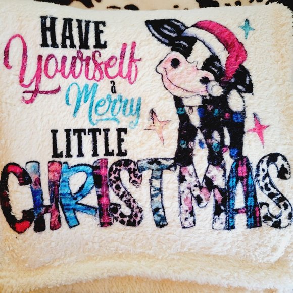 Merry Little Christmas Cow Throw Blanket - Picture 3 of 6